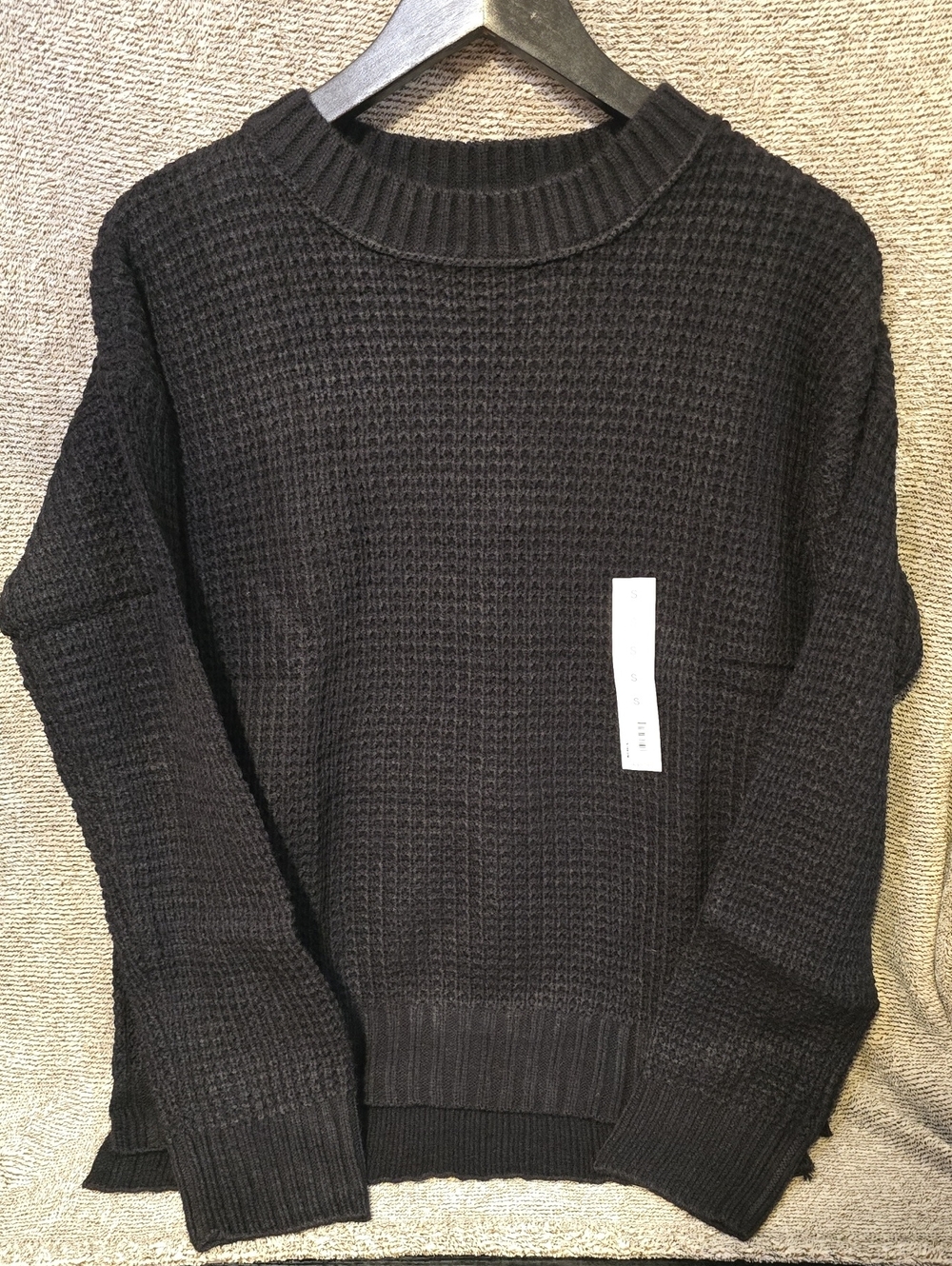 SO Black Waffle-Knit Crew Sweater